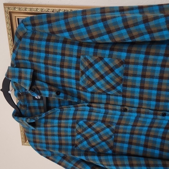 One 24 Rags Flannel Button Down Plaid Shirt Small Raw Hem Oversized Fall - Picture 2 of 12